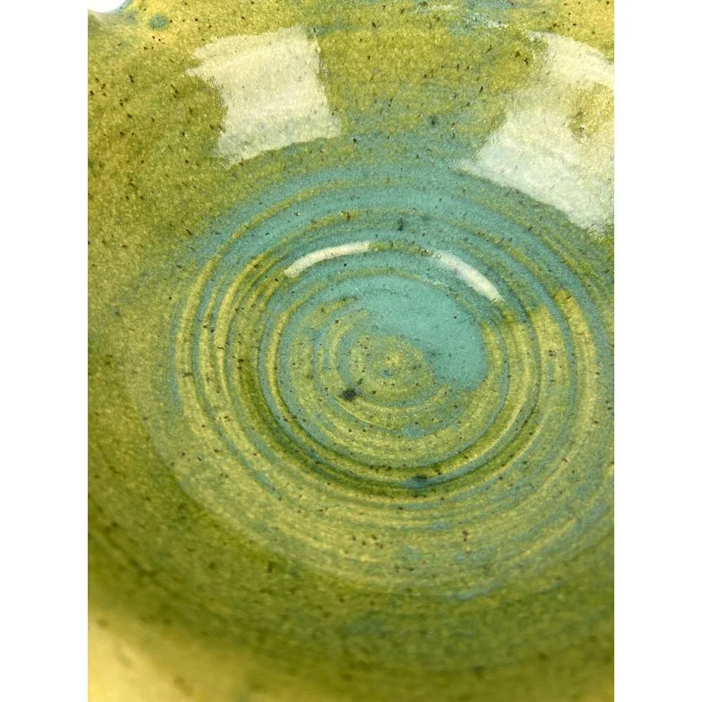 Geiger Vintage 1998 Green Ruffled Edge Pottery Bowl Home Art Signed